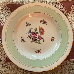 Antique French Soup Plates, Old Paris Porcelain, Flowers, Celadon, Gold