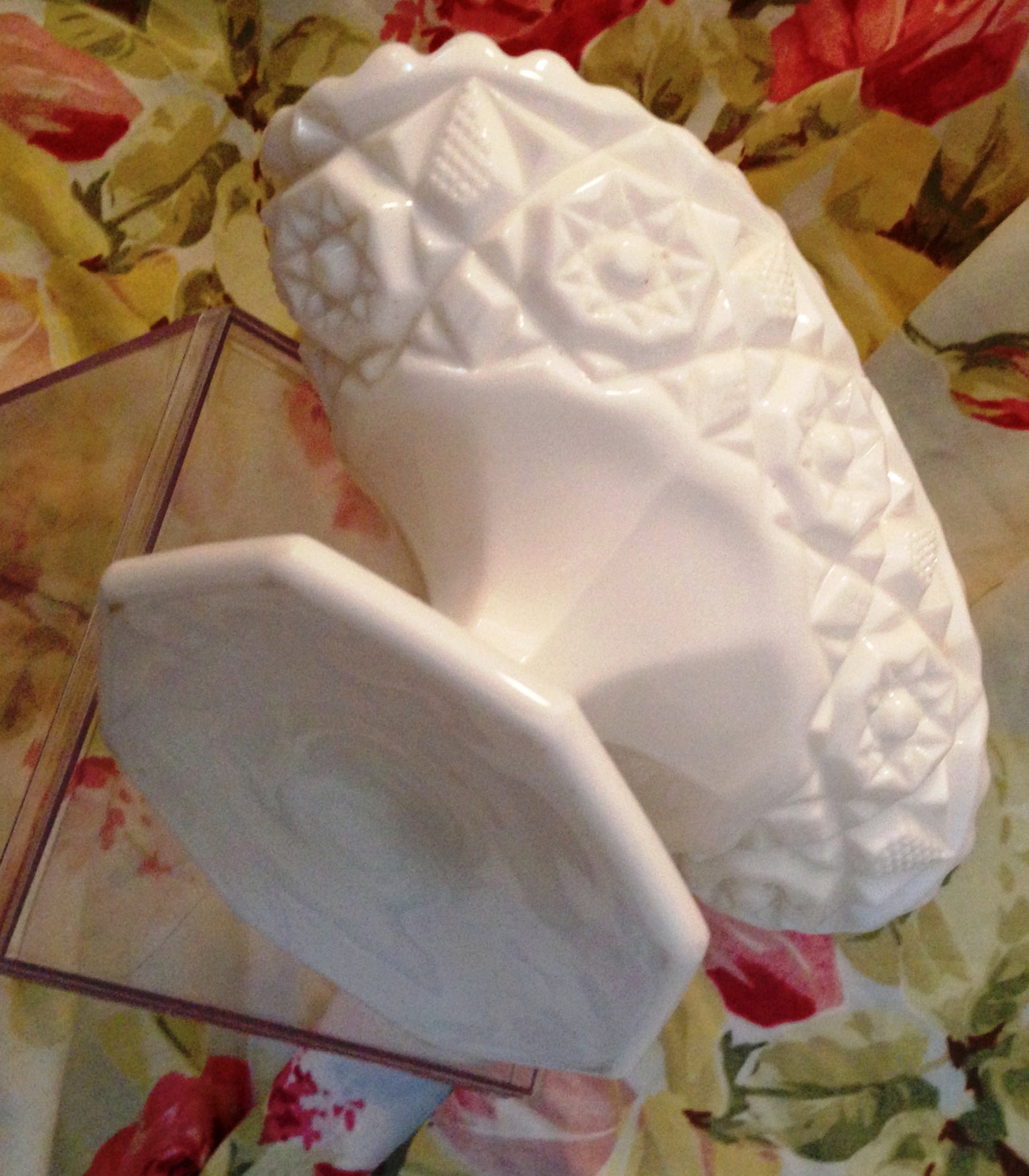 Vintage Fenton Milk Glass Napkin Holder Pedestal and Flower Etsy