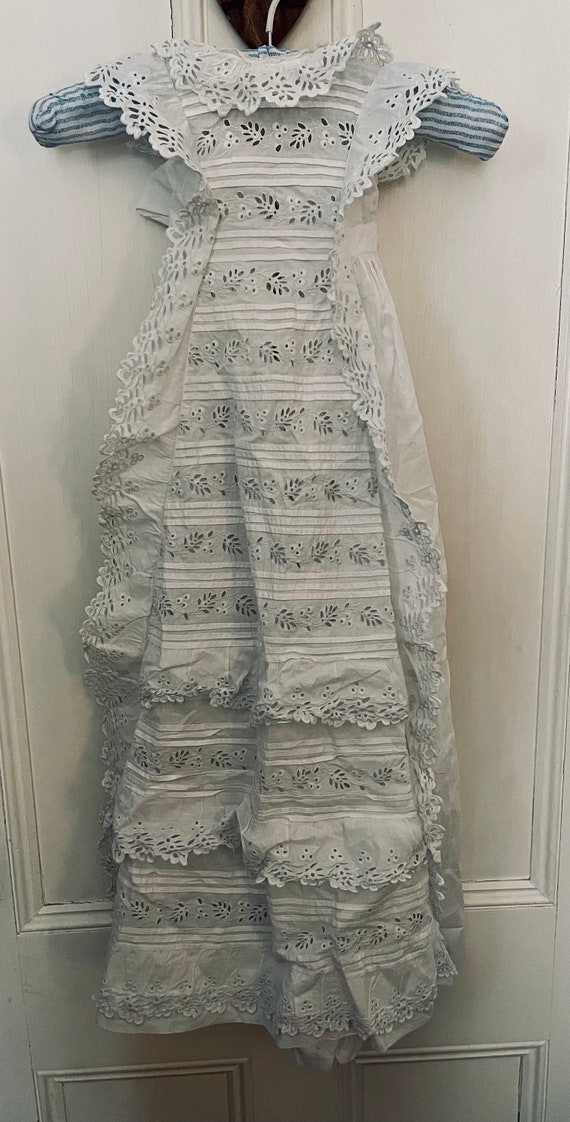 Vintage French Christening Gown, Eyelet Cotton - image 1