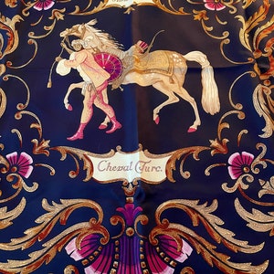 Bufanda vintage Hermes, París, Cheval Turc, Christiane Vauzelles