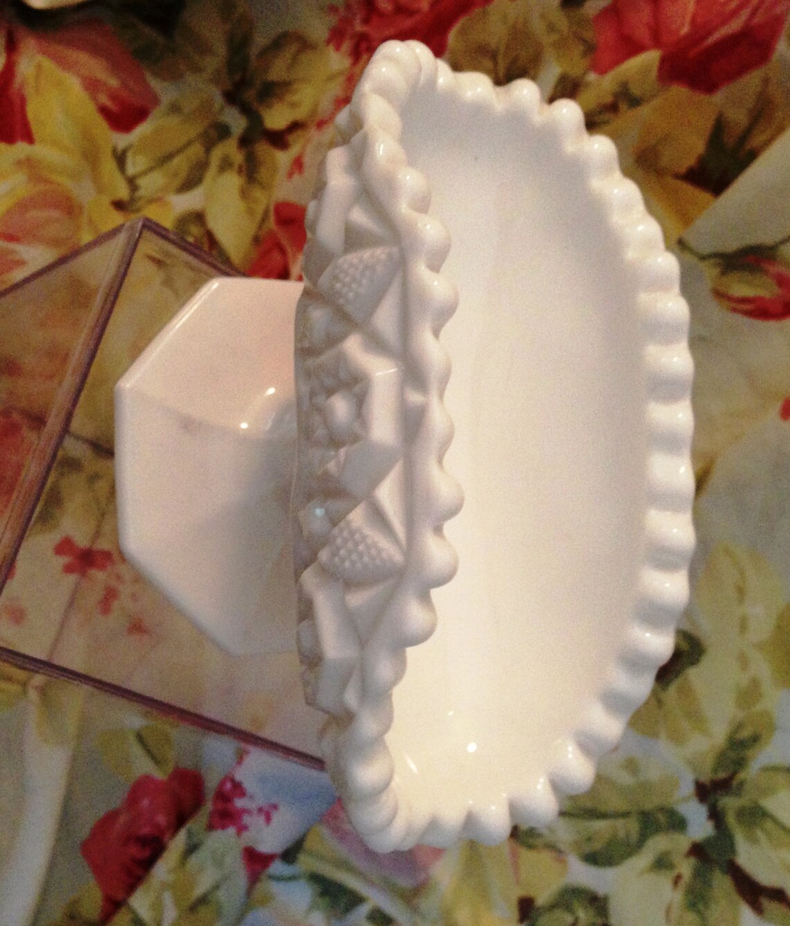 Vintage Fenton Milk Glass Napkin Holder Pedestal and Flower Etsy