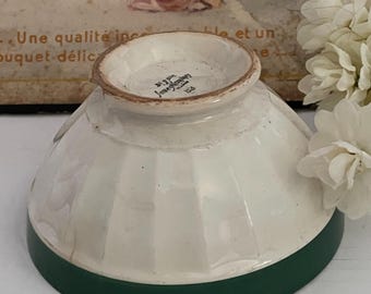 Antike Cafe au Lait Schüssel, Sarraguemines, Dunkelgrün