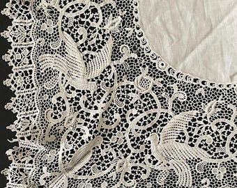 Antique French Lace Tablecloth, Figural Birds