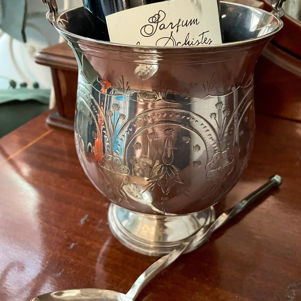 Vintage French Ice Bucket & Spoon