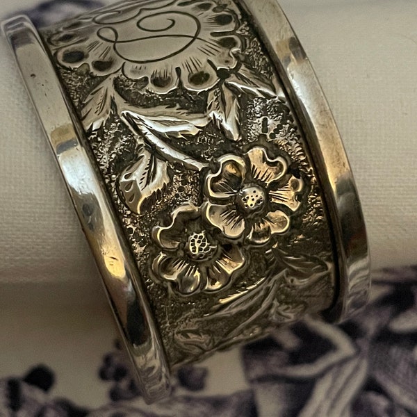 Antique French Napkin Ring, Silver Repousse