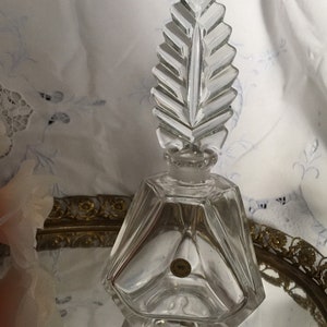 Vintage Deco Perfume Bottle, Lead Crystal, Germany, Unused, Feather Finial