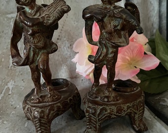 Antique French Bronze Candle Holders, Angels