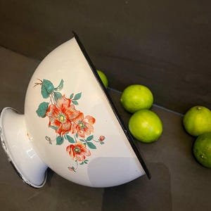 Vintage French Enamelware Bowl, Flowers