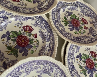 Vintage Dinner Plates, Spode Copeland Mayflower, Purple Gadroon