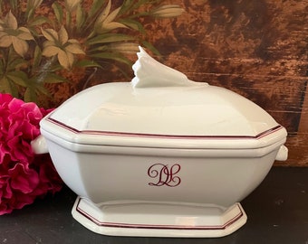 Vintage Limoges Terrine, Art Deco, Lotus und Kaninchenköpfe