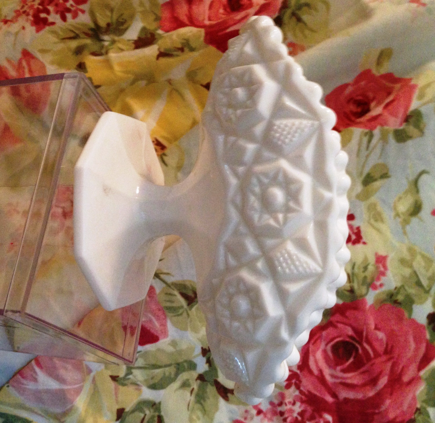 Vintage Fenton Milk Glass Napkin Holder Pedestal and Flower Etsy