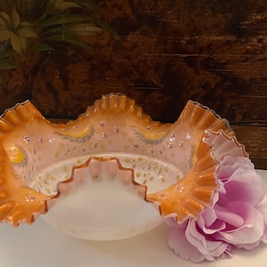 Vintage French Bowl, Enameled Cased Glass
