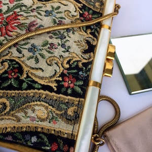 Vintage Needlepoint Bag, Italian, Unused, Box, Mother of Pearl