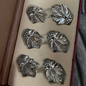 Vintage French Knife Rests, Set, Silver Grape Leaves and Grapes