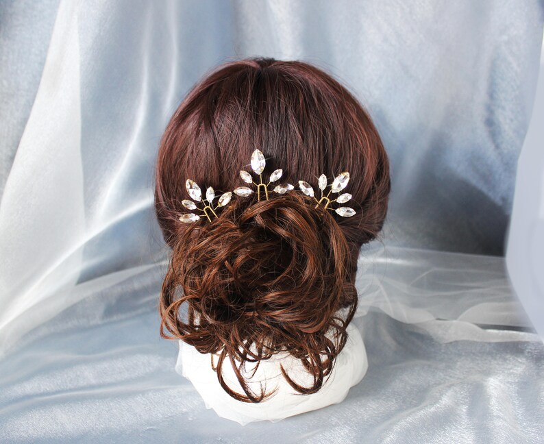 Bridal hair pins Wedding hair accessories bridesmaids hair pins Set of 3 sparkle crystal wedding hair pins