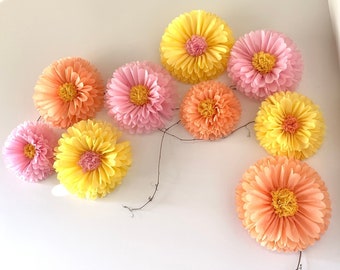 9 Paper Flowers Backdrop, Baby Shower Decoration, Flower Wall, Tea Party Decoration, PICK YOUR COLORS