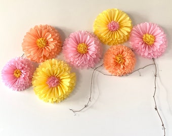 7 Paper Flowers, Photo Backdrop Wall, Baby Shower Decoration, Tea Party Decoration, PICK YOUR COLORS