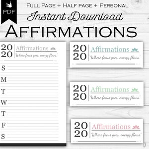 Daily Affirmations Printable Planner Page | A5, A4, Personal PDF