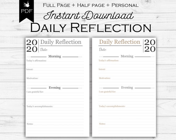Daily Reflection Journal Printable Planner Page | Etsy