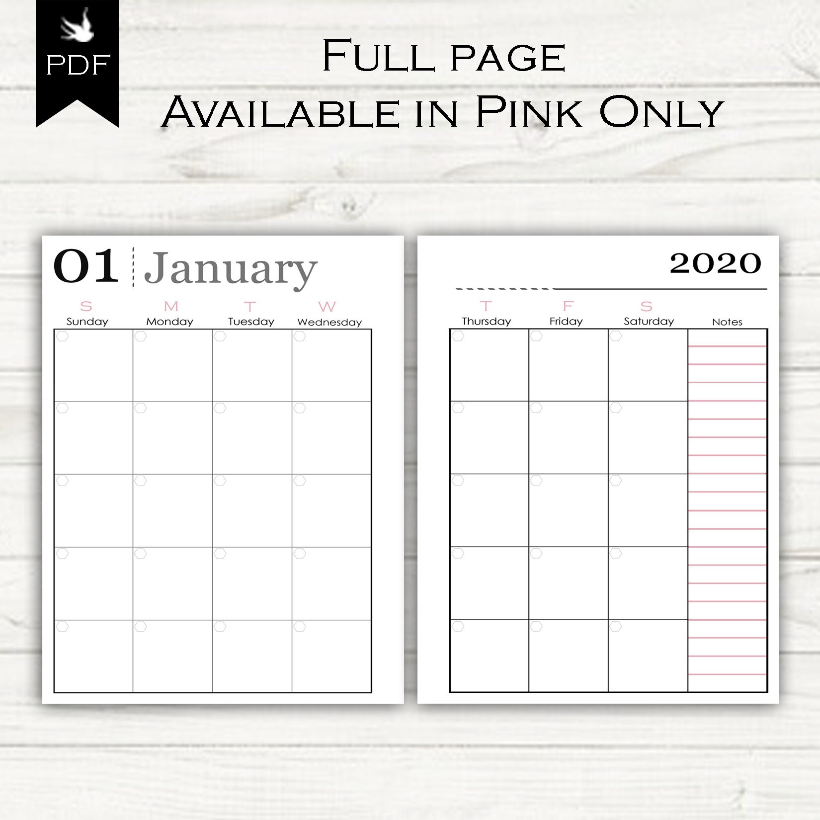 Month on Two Pages Monthly Calendar 2020! A5 and A4, Half Page and Full Page! Planner Printable ...