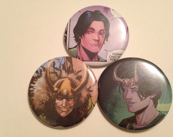 Confezione da 3 bottoni a forma di fumetto di Loki