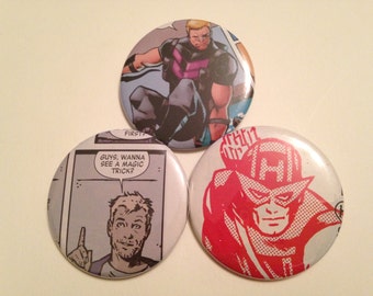 Confezione da 3 bottoni del fumetto Occhio di Falco/Clint Barton
