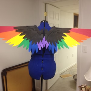 Realistic Large Black and Rainbow Bird Cosplay Wings