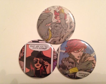 Confezione da 3 bottoni del fumetto Black Widow/Natasha Romanoff