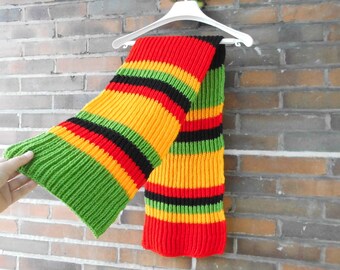 red green yellow reggae scarf hand-knitted shawl handmade unique black red yellow scarf