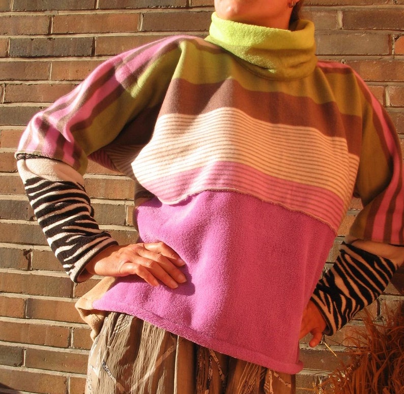 Lavender Zebra Sweater Tall Women xxl EXTRA LONG SLEEVES purple green fleece pullover oversize warm sweater tall women clothing handmade
