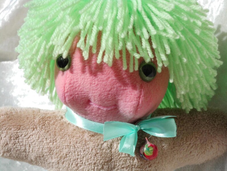 Home Decor Small Soft Dwarf Gnome Sprite Fairy WILD HAIR Mister Mint-Fresh Sea-Anemone happy cute DOLL Handmade Ooak tallhappycolors