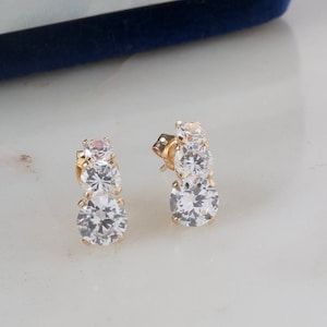Vintage Gold Rhinestone Stud Earrings Dainty Earrings Minimalist Earrings Crystal Stud Earrings Kids Earrings