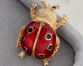 Broche Coccinelle Vintage Avec Cristaux – Épingle Rétro Couleur Or
