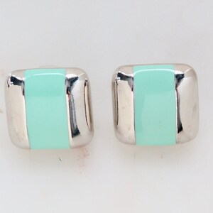 Vintage Avon Silver and Green Enamel Square Earrings