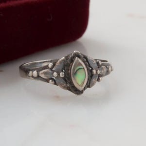 Vintage Sterling Silver Abalone Marquise Ring - Size 9
