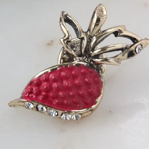 Vintage Red Strawberry Gold Pin