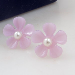 Vintage Purple Flower Convertible Stud Earrings - Pearl Stud Earrings - Flower Stud Earrings - Dainty Earrings