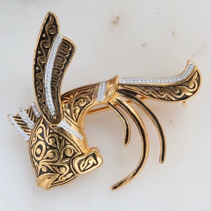 Vintage Arabesque Spanish Damascene Fish Brooch