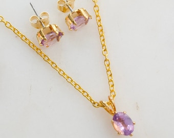 Echte Amethyst Goldkette und Ohrringe Set