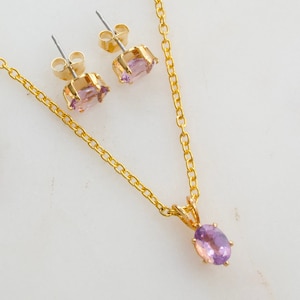 Echte Amethyst Goldkette und Ohrringe Set
