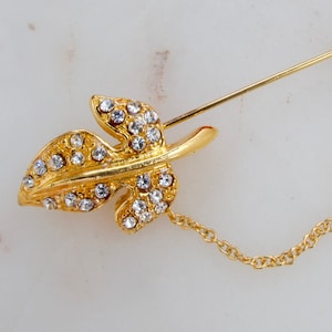 Vintage Rhinestone Leaf Stick Pin