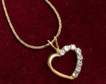 Vintage Rhinestone Heart Pendant Necklace - Etsy