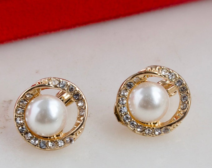 Vintage TJG Pearl Clip on Earrings Etsy