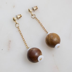 Vintage Hong Kong Wood Dangle Earrings