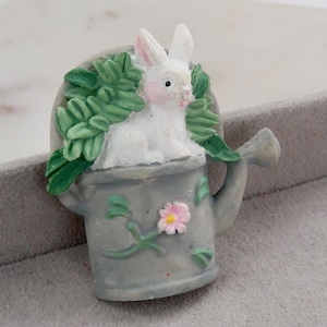 Vintage Easter Rabbit Bunny in Watering Can Brooch