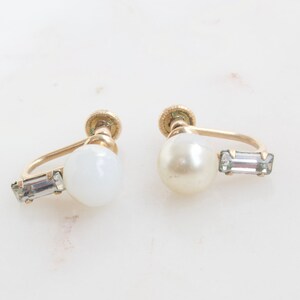 Vintage 1960s JMS 12k Gold Filled Pearl with Crystal Earrings
