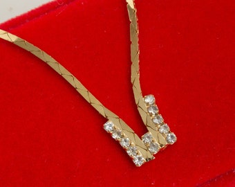 Vintage Rhinestone Gold Necklace