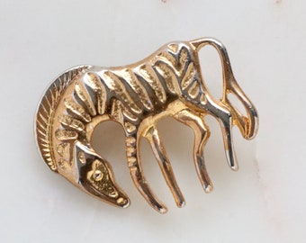 Broche Vintage Zèbre En Relief Couleur Or - Bijou Occasion Bon état