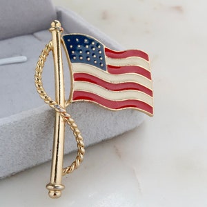 Vintage American Flag Brooch USA Flag Brooch Waving American Flag Pin Patriotic Pin