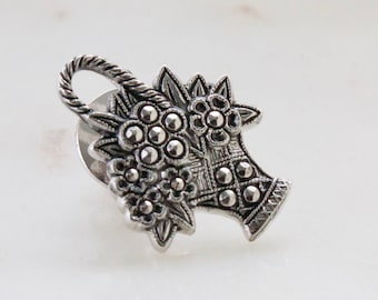 Vintage 1982 Avon Marcasite Flower Basket Pin - Gift For Her - Flower Basket Pin